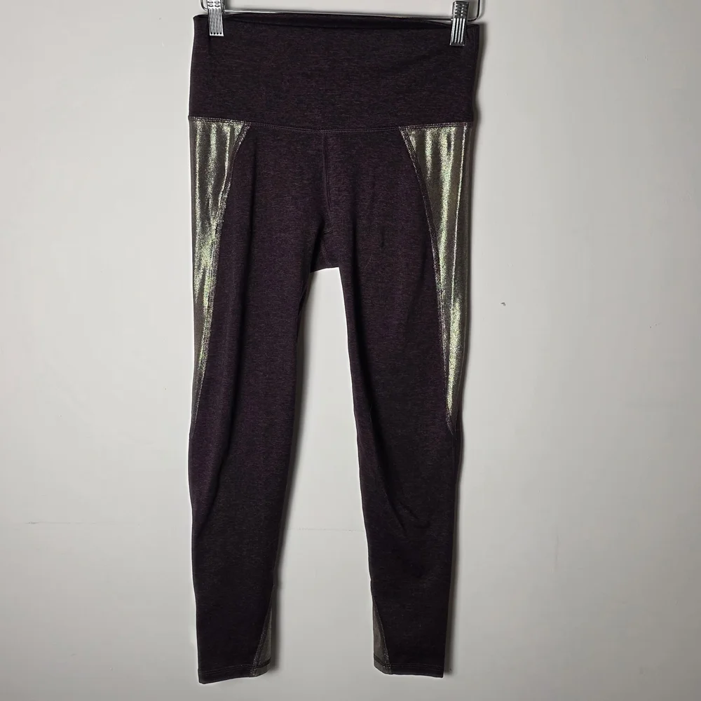 Aerie Chill Play Move Leggings M Burgundy Metallic Side Panel High Rise Athletic - Picture 1 of 6